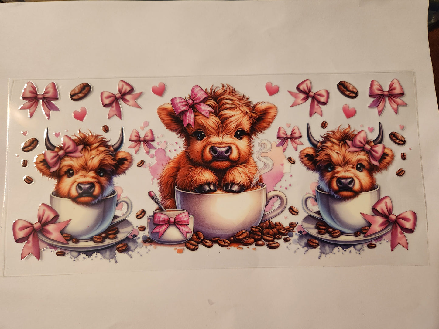 Highland Cow with Bows & Coffee