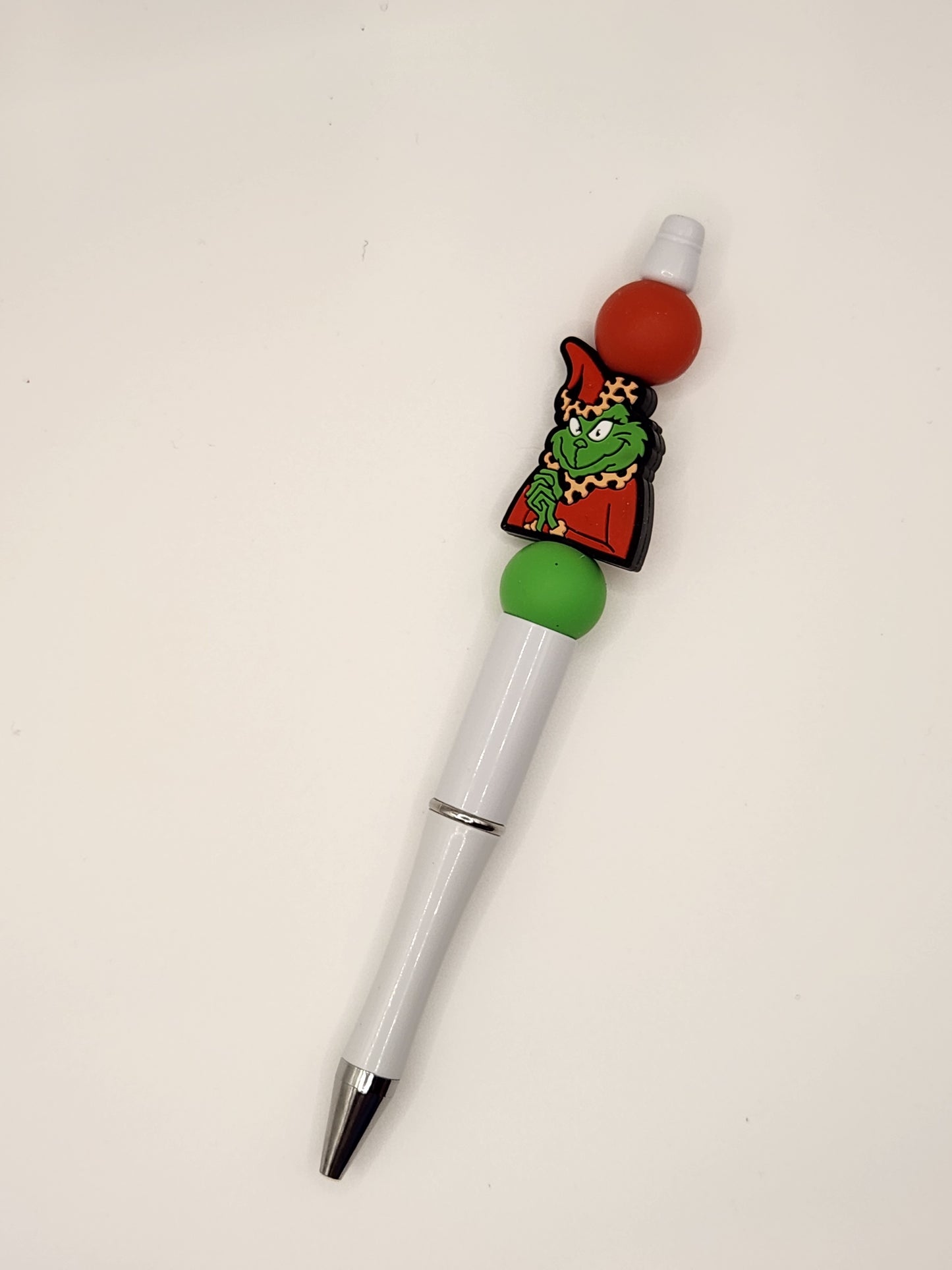 Grinch With Cheetah Coat: Pre-Made Beaded Pen