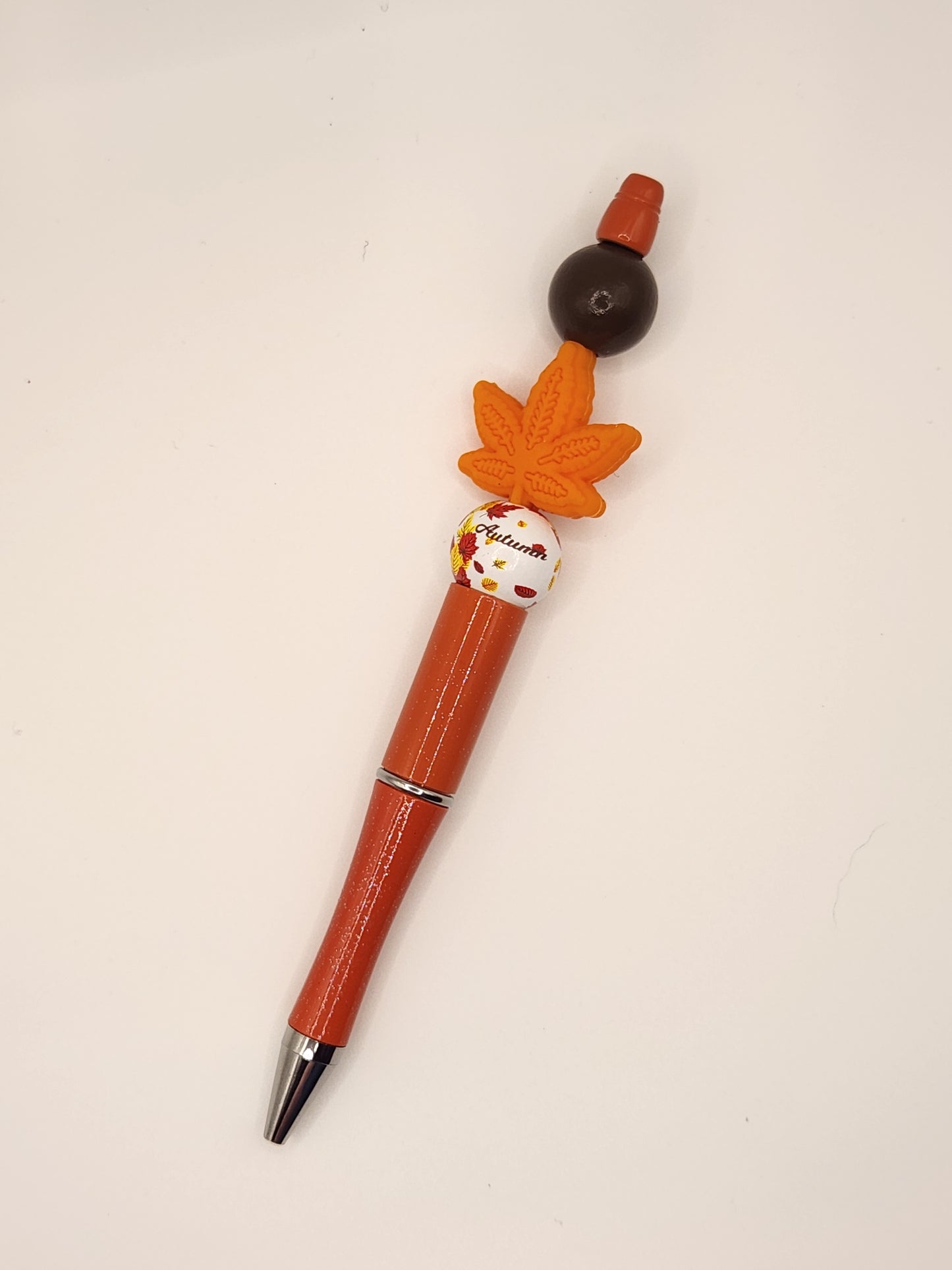 Orange Leaf: Pre-Made Beaded Pen