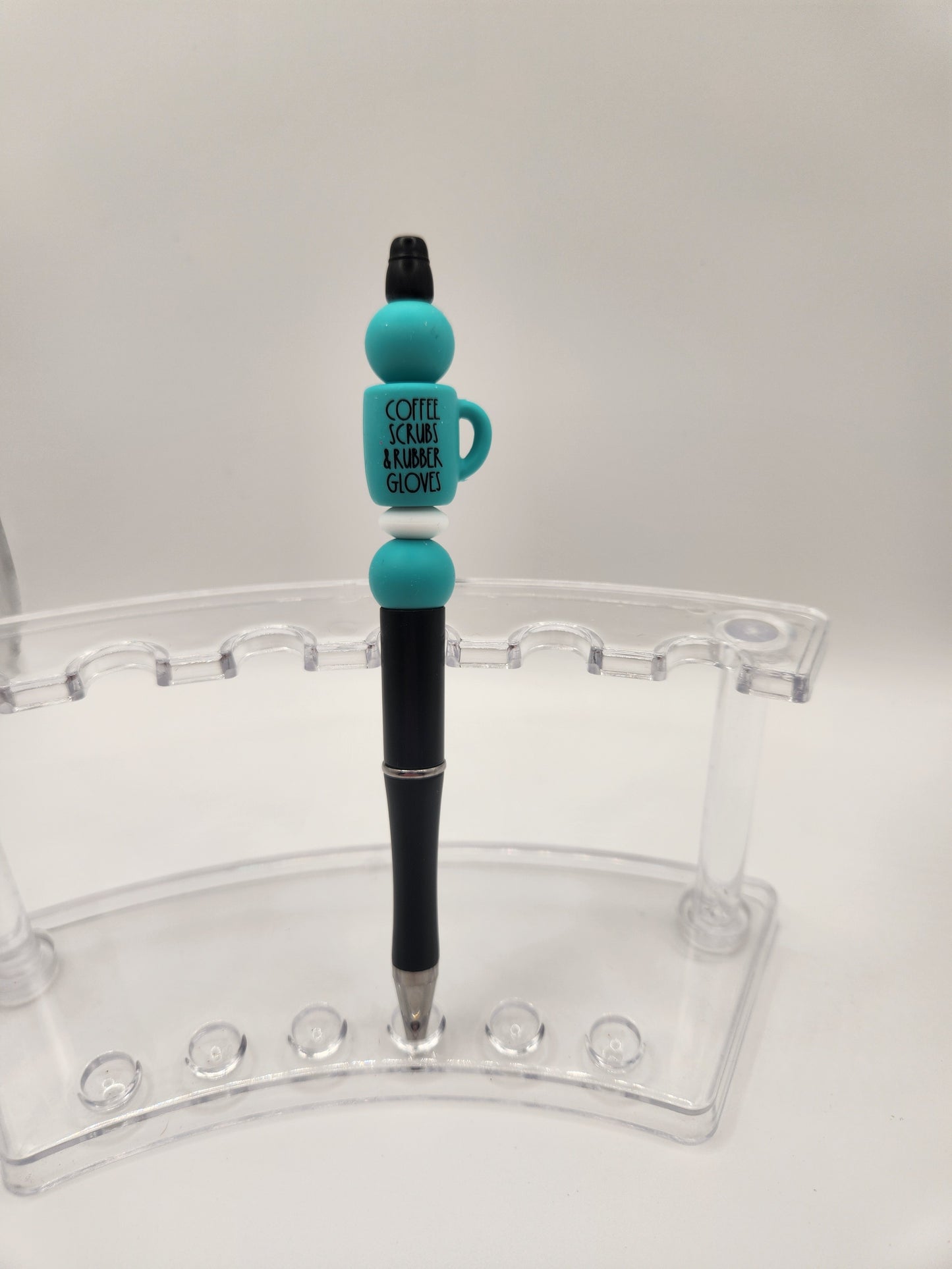 Teal Scrubs Coffee Cup Beaded Pen