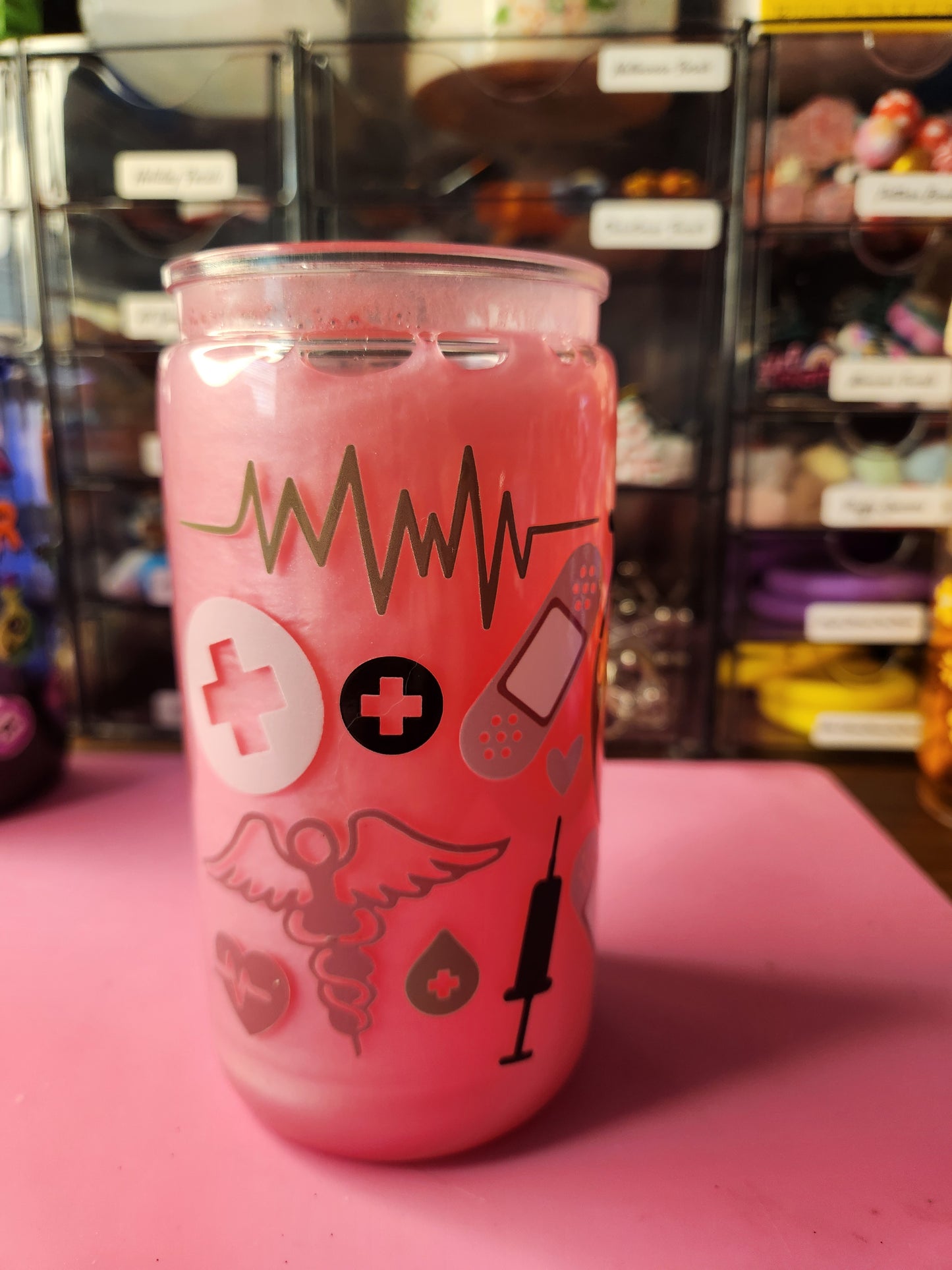Nurse Fuel Pink Shimmer Tumbler