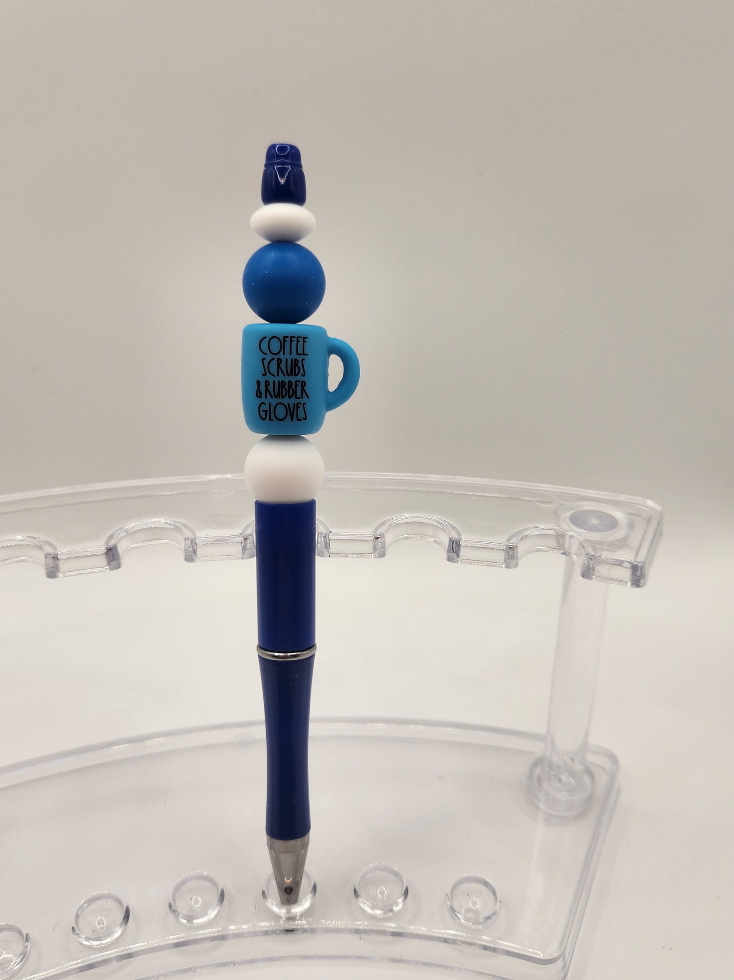 Blue Scrub Coffee Cup Beaded Pen