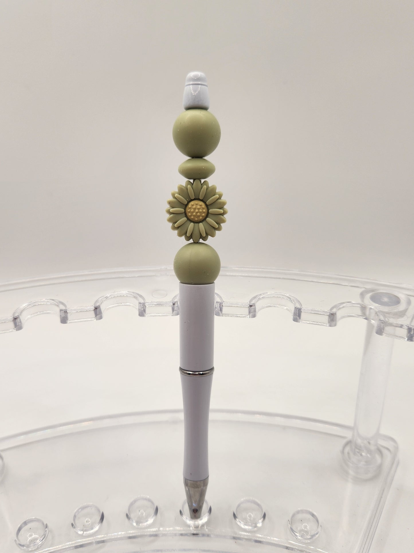 Small Sage Sun Flower Beaded Pen