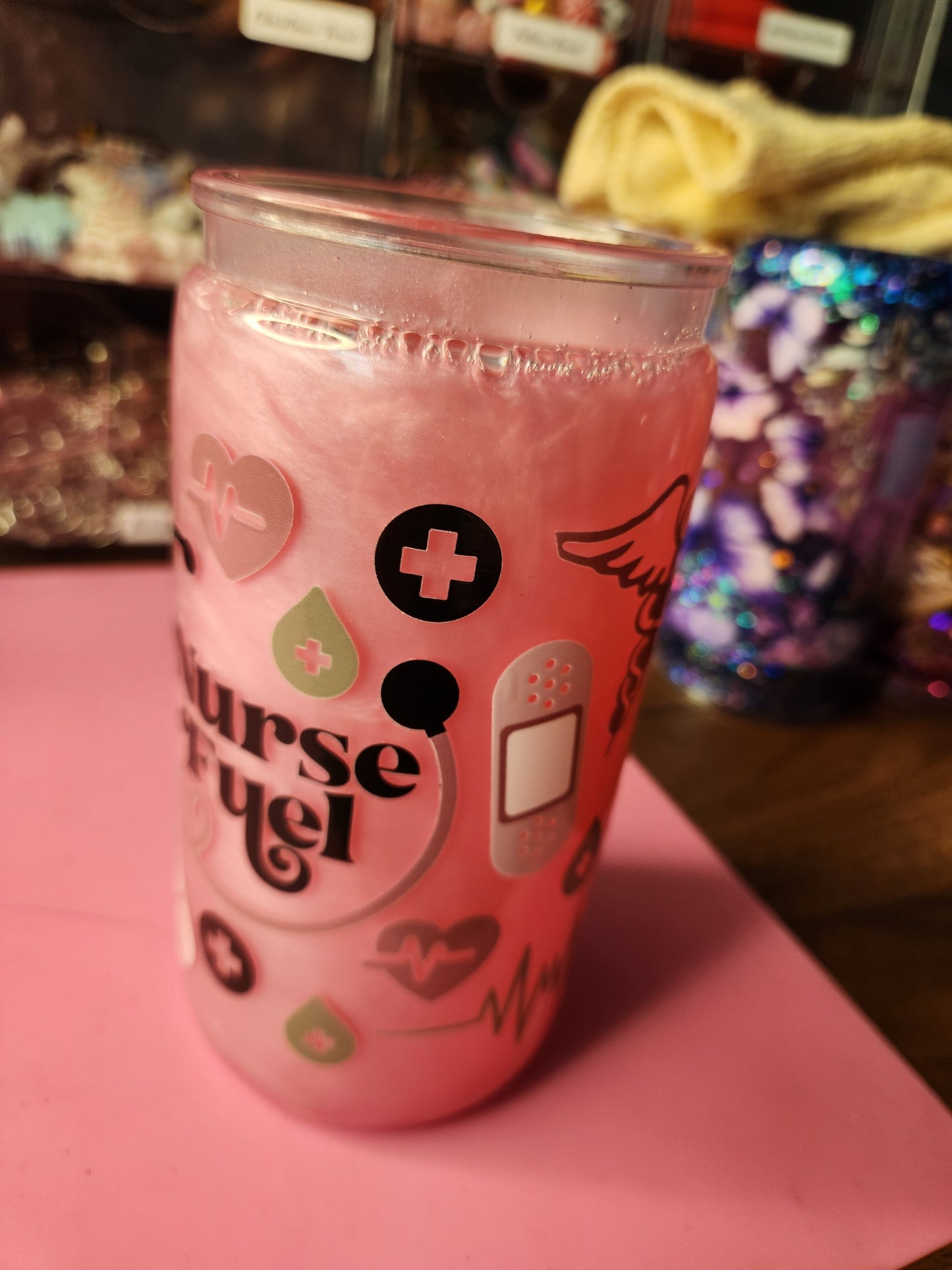 Nurse Fuel Pink Shimmer Tumbler