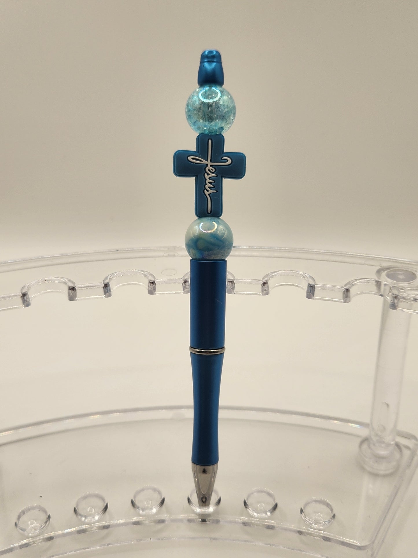 Acrylic & Silicone Blue Cross Beaded Pen