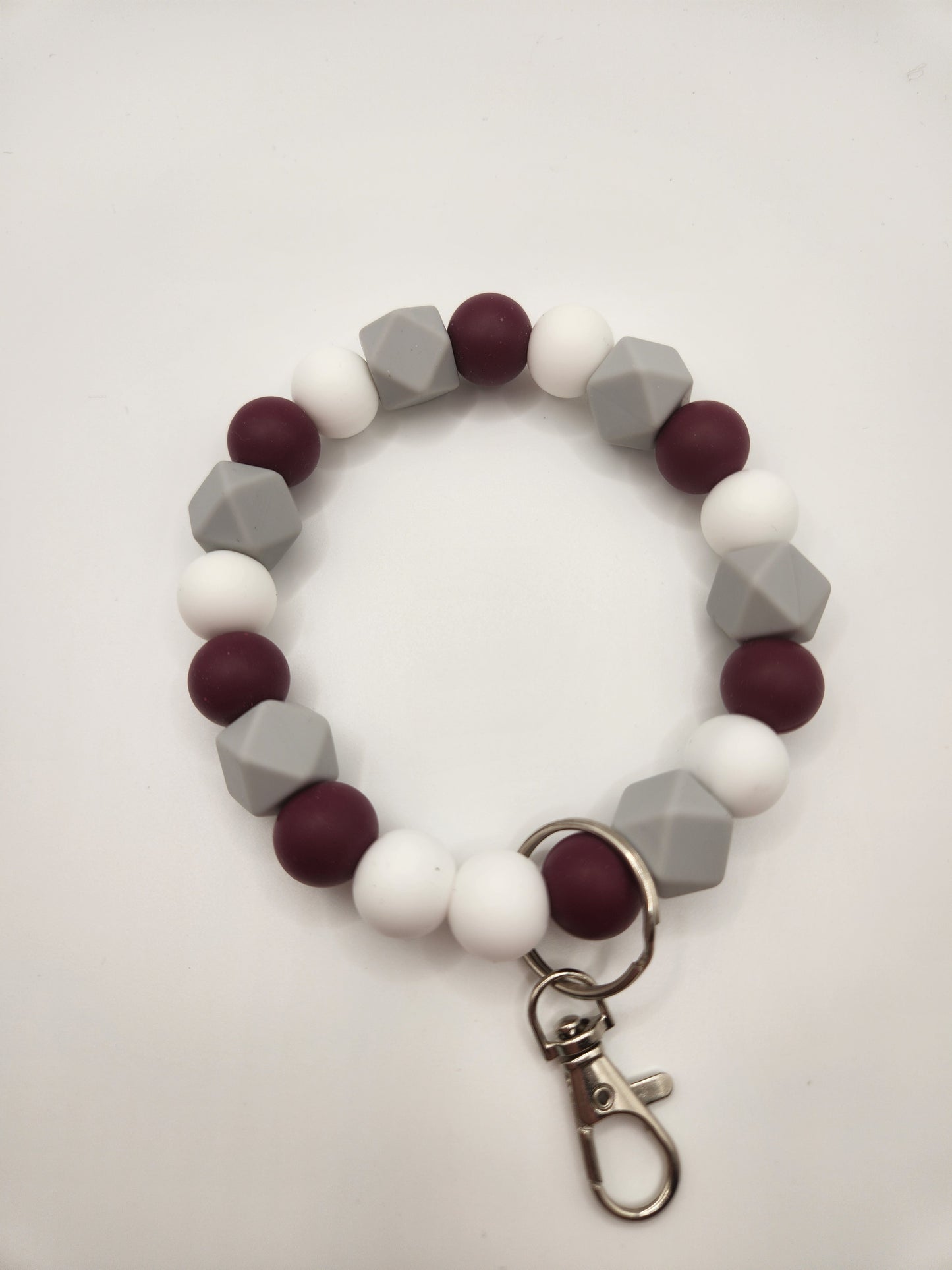 Cranberry, Grey, & White Wristlet