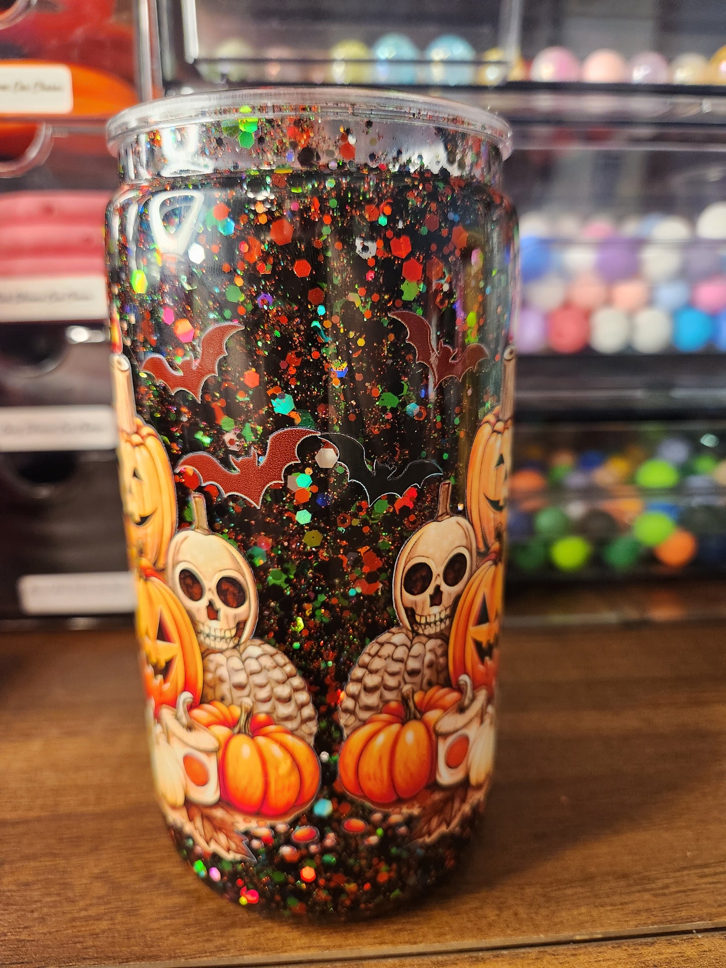 Acrylic Halloween Cat Snow Globe Tumbler