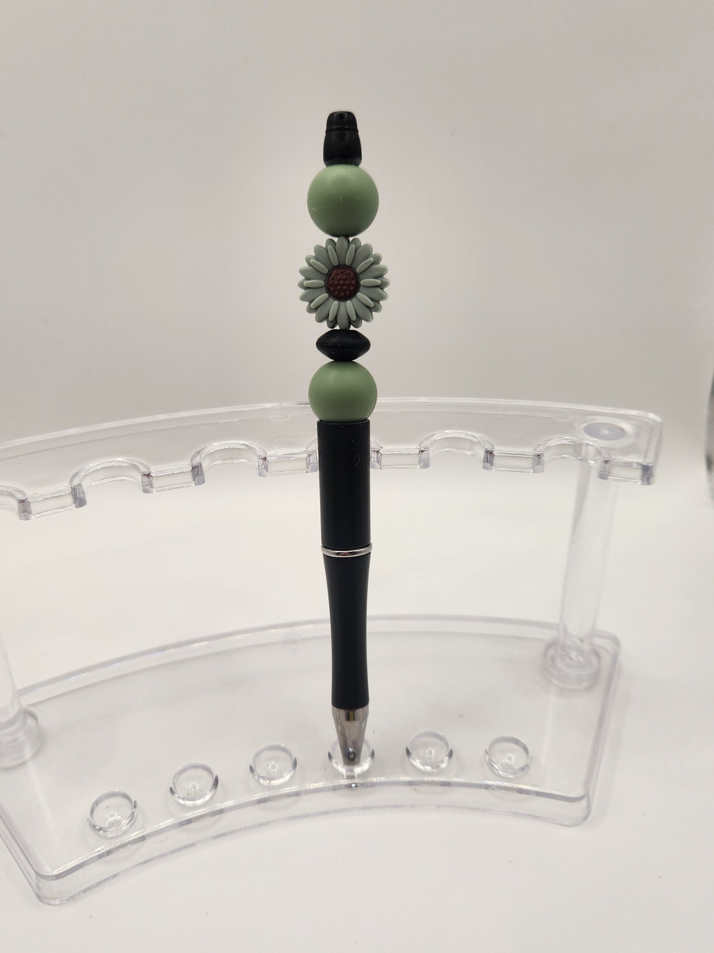 Small Sage Green Sun Flower Beaded Pen