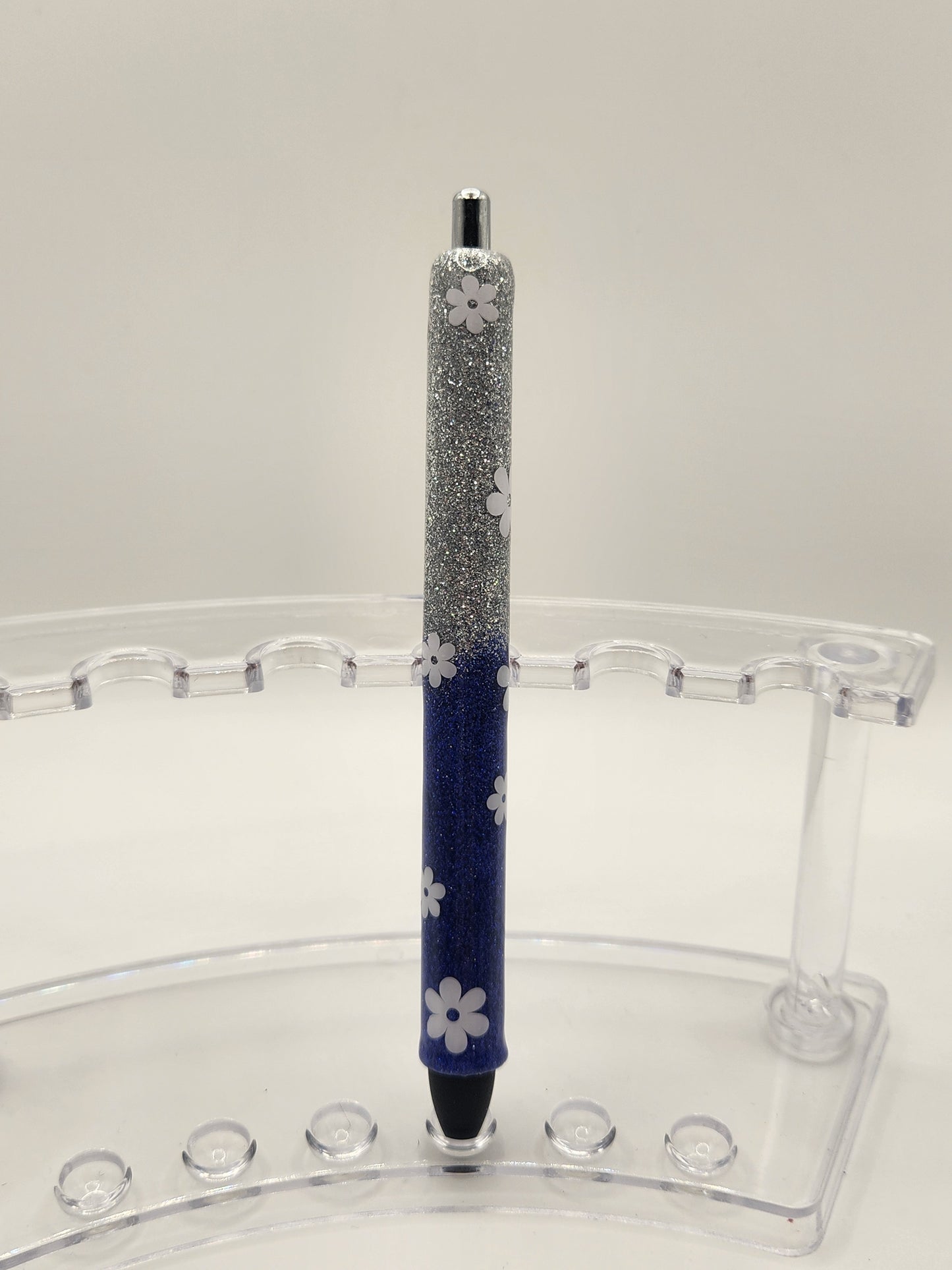 Blue and Silver Ombre Flower Pen