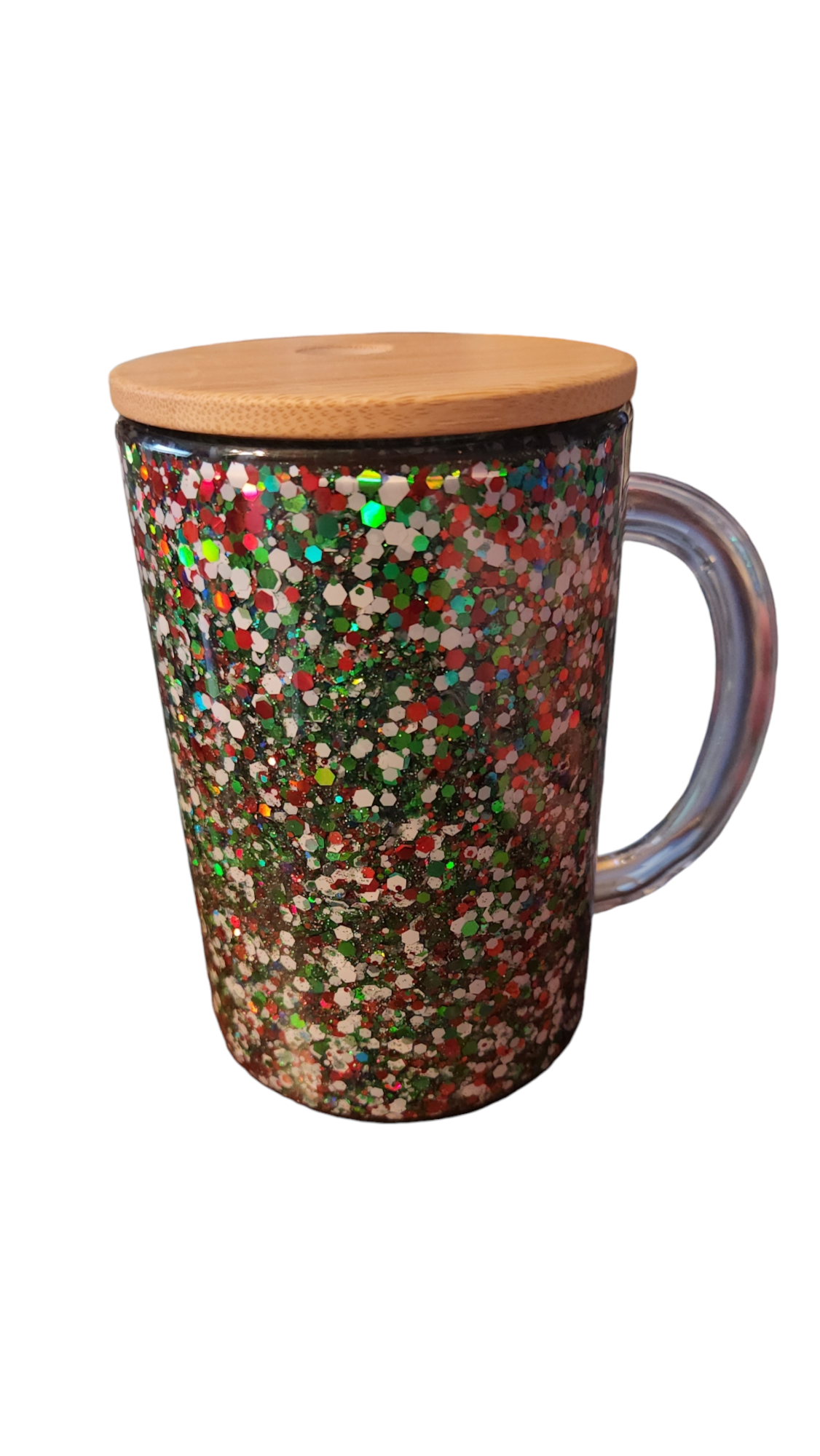 16oz Glass Snow Globe Cup with a Handle and Straw
