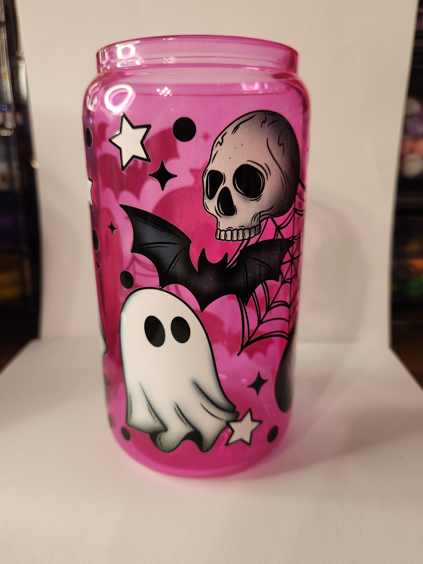 Pink Skull Ghost Glass Tumbler