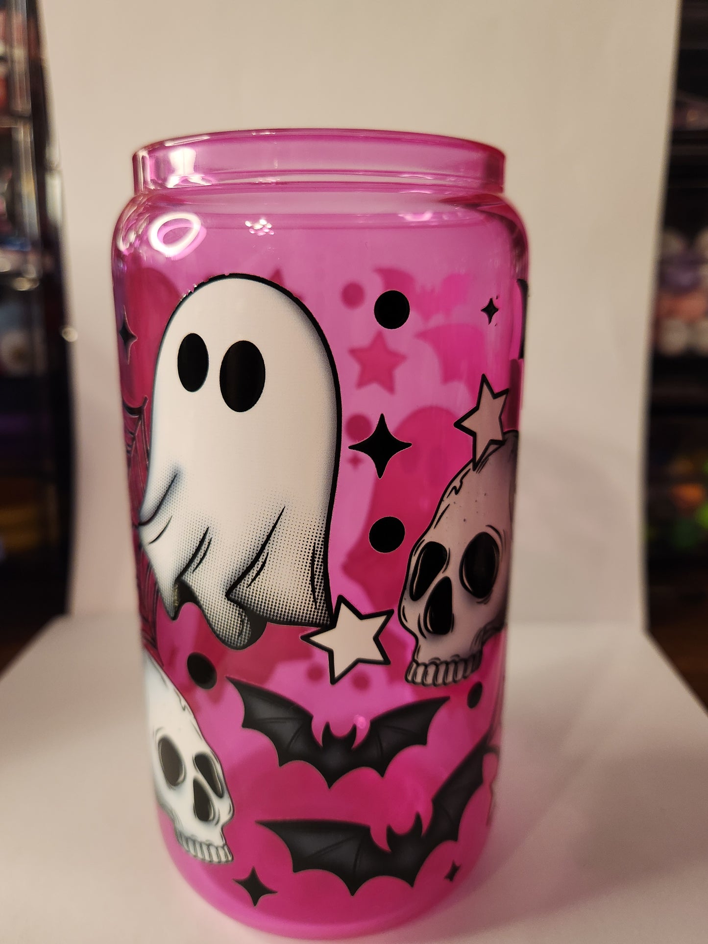 Pink Skull Ghost Glass Tumbler