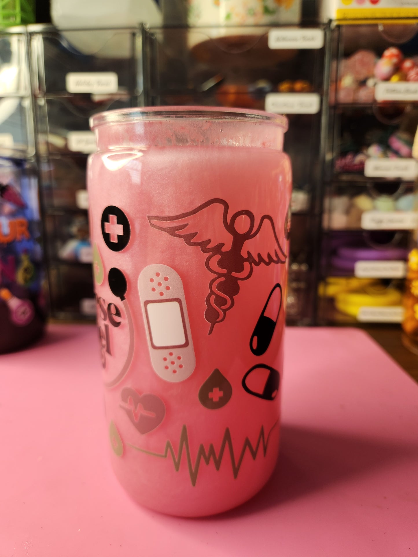 Nurse Fuel Pink Shimmer Tumbler