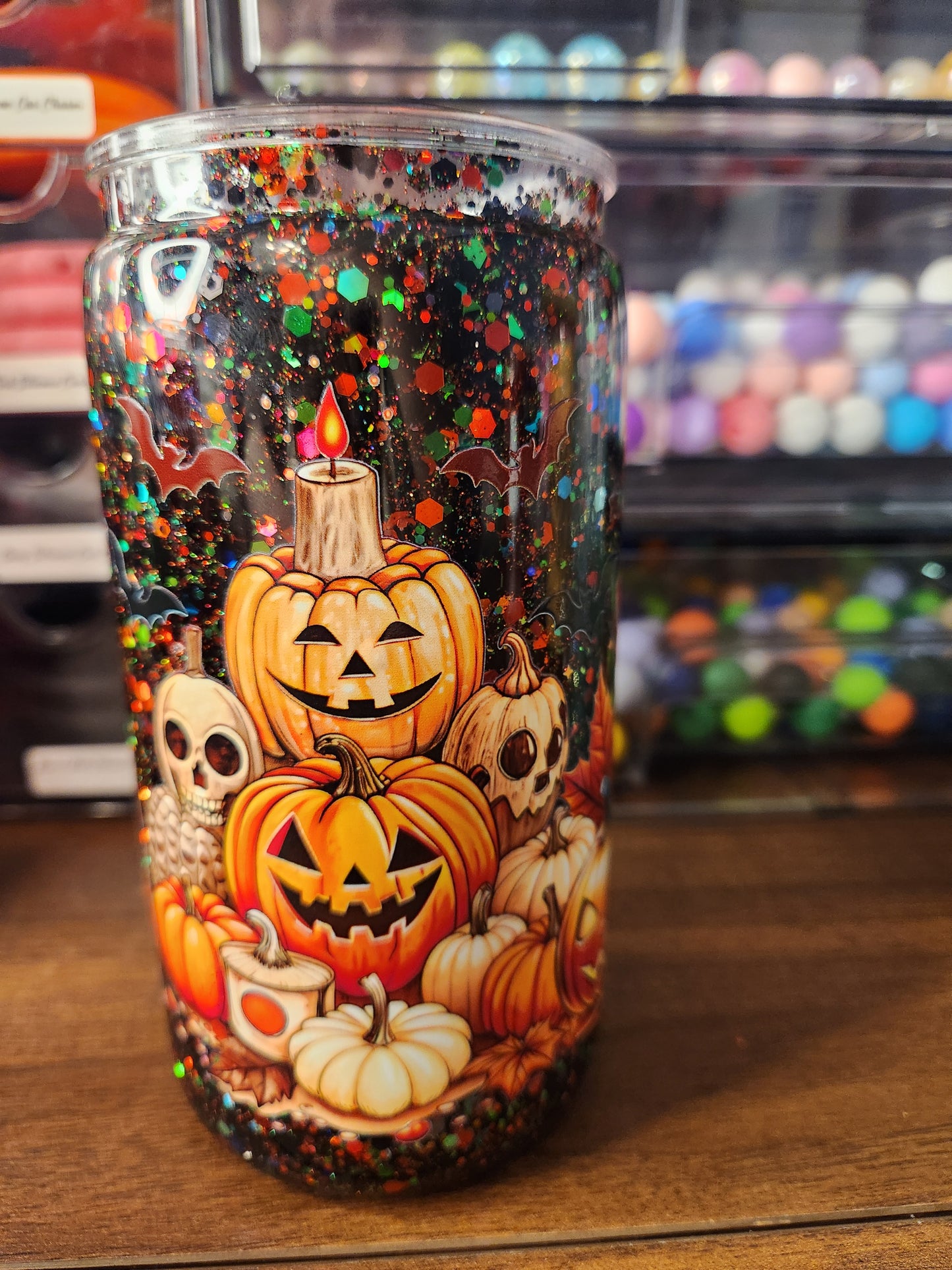 Acrylic Halloween Cat Snow Globe Tumbler
