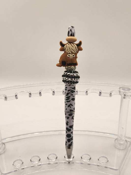 Acrylic & Silicone Highland Cow Beaded Pen