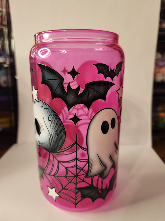 Pink Skull Ghost Glass Tumbler