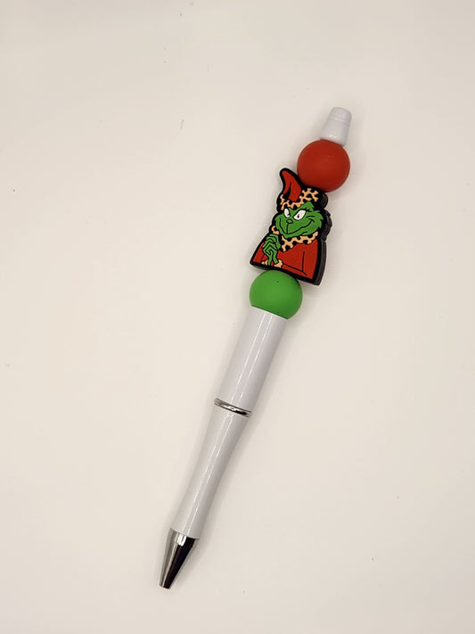 Grinch With Cheetah Coat: Pre-Made Beaded Pen