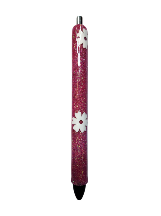 Pink Flower Pen Inkjoy Glittered
