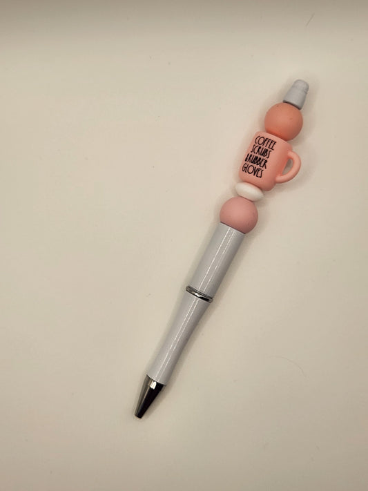 Pink Scrub Coffee Cup Beaded Pen