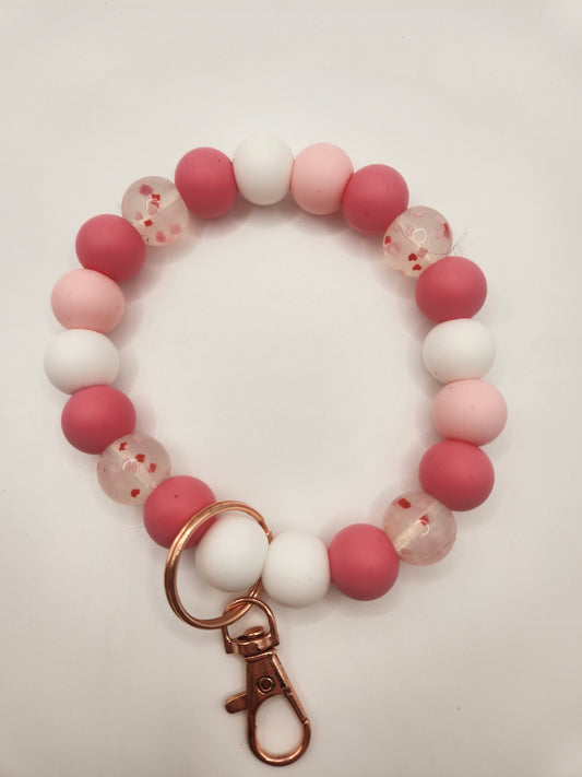 Pink, White, Clear Heart Wristlet
