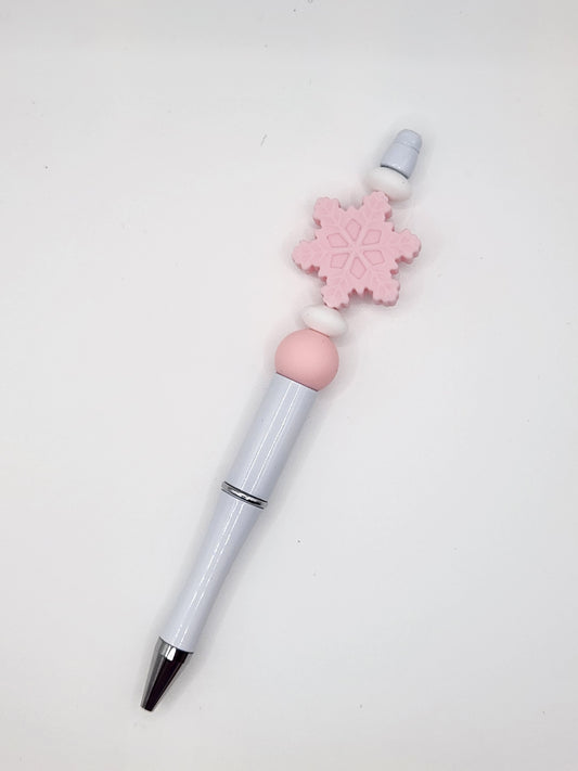 Pink Snowflake: Pre-Made Beaded Pen