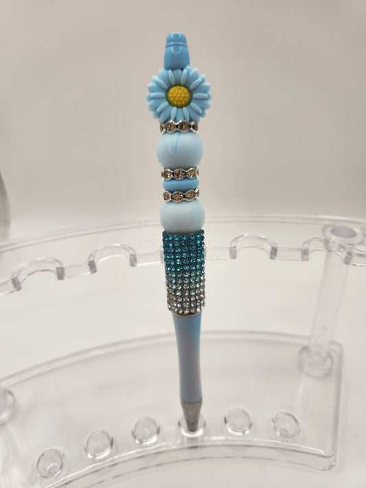 Blue Sunflower On a Rhinestone Pen