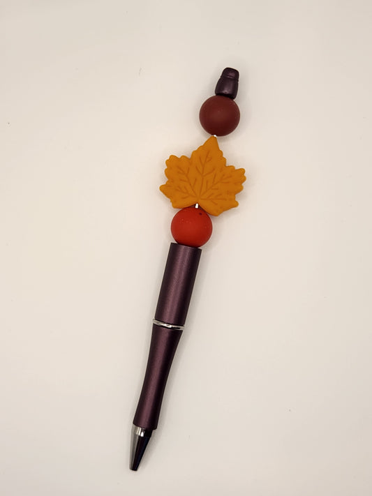 Golden Leaf with Brown Pen: Pre-Made Beaded Pen