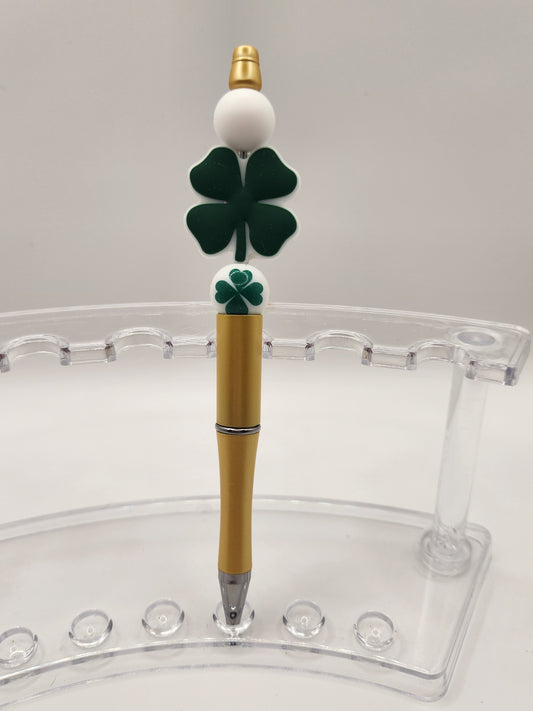 Four Leaf Clover White Beaded Pen