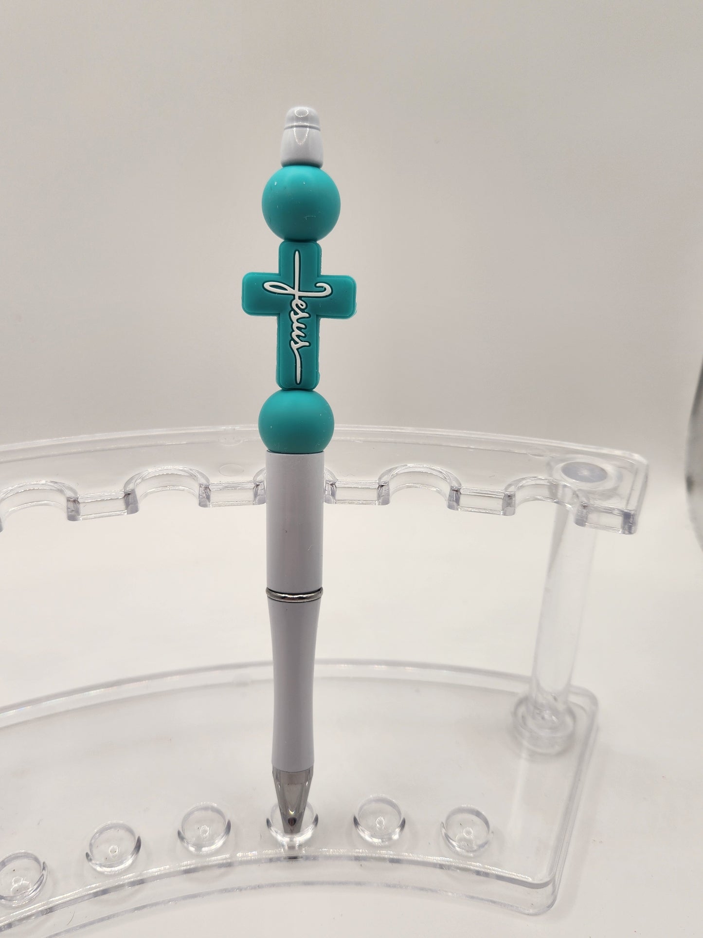 Teal Cross Beaded Pen