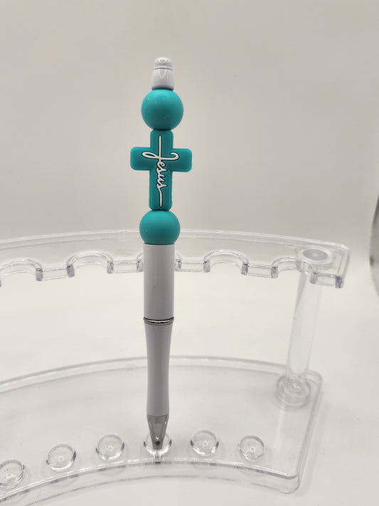 Teal Cross Beaded Pen