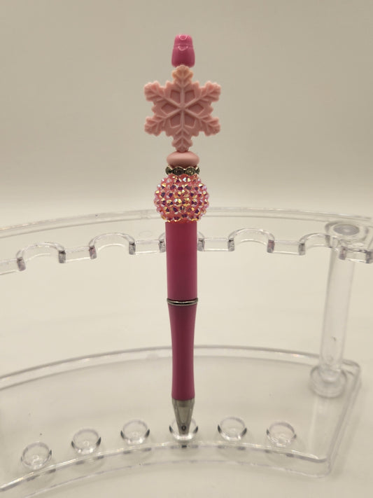 Acrylic & Silicone Pink Snowflake Beaded Pen