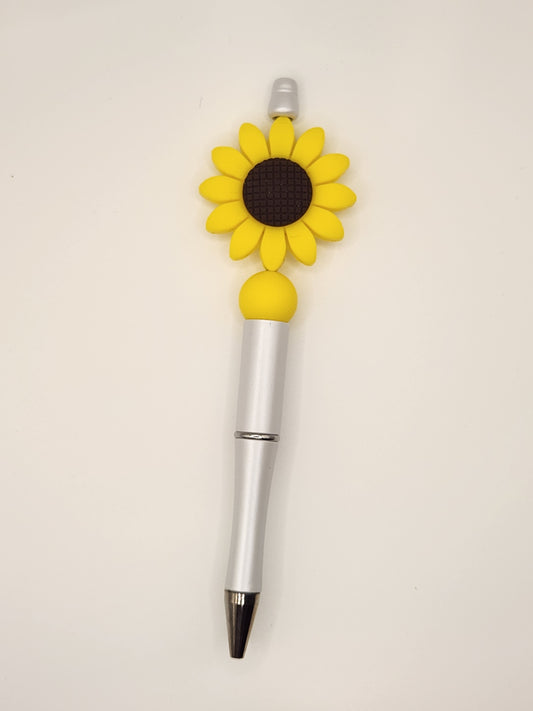 Large Sunflower with White Pen: Pre-Made Beaded Pen