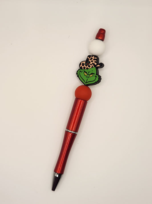 Grinch Cheetah Hat Red Pen: Pre-Made Beaded Pen