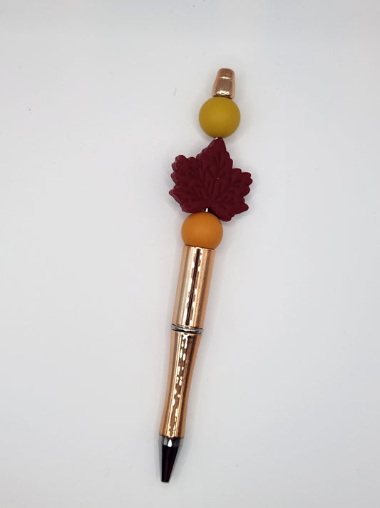 Red Leaf with Chrome Pen: Pre-Made Beaded Pen