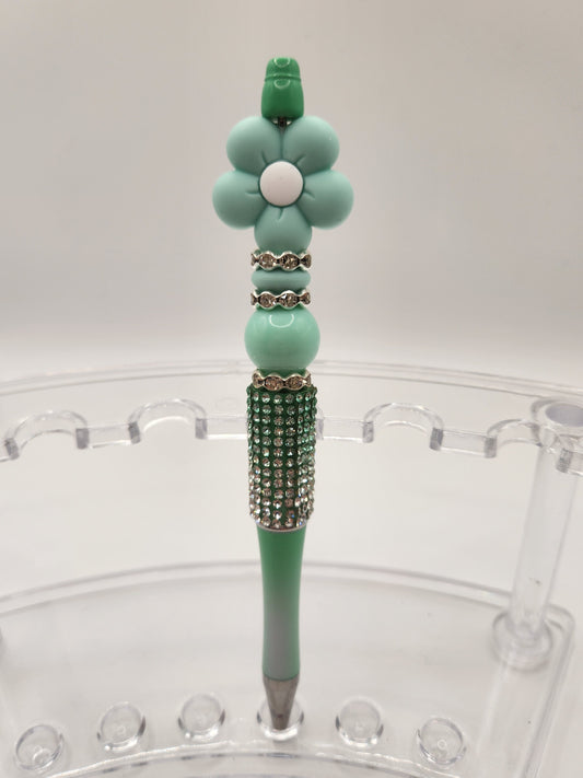 Light Blue Daisy with Rhinestone Pen