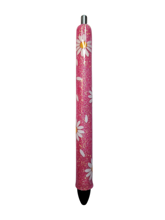 Pink Daisy Flower Pen Glittered Inkjoy