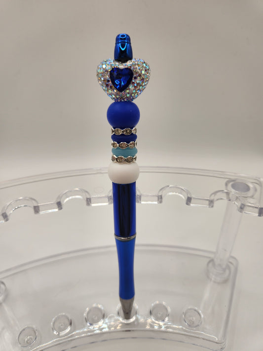 Dark Blue Gem Heart with Rhinestones