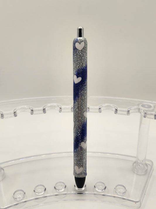 Blue & Silver Swirl with Hearts Pen