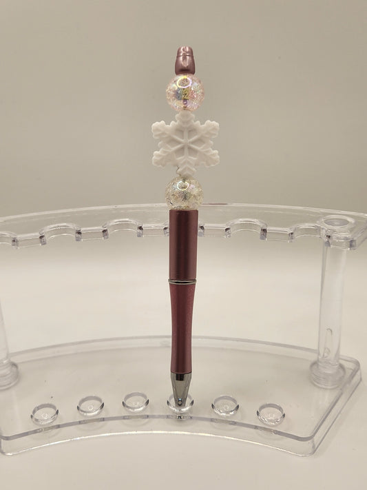 Acrylic & Silicone White Snowflake Beaded Pen