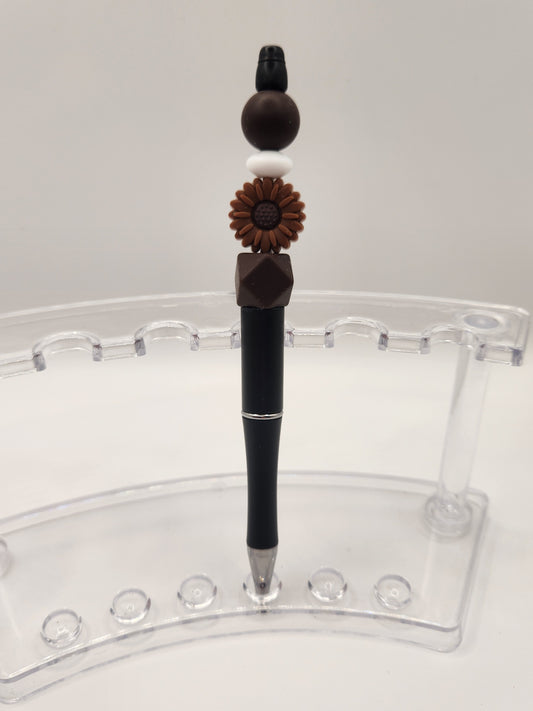 Small Brown Sun Flower Beaded Pen