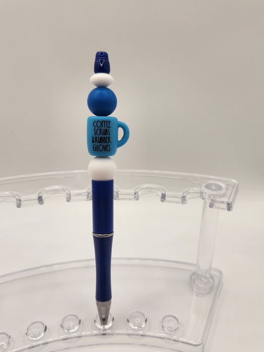 Blue Scrub Coffee Cup Beaded Pen