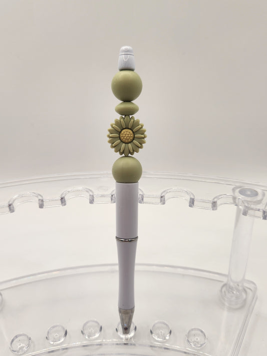 Small Sage Sun Flower Beaded Pen