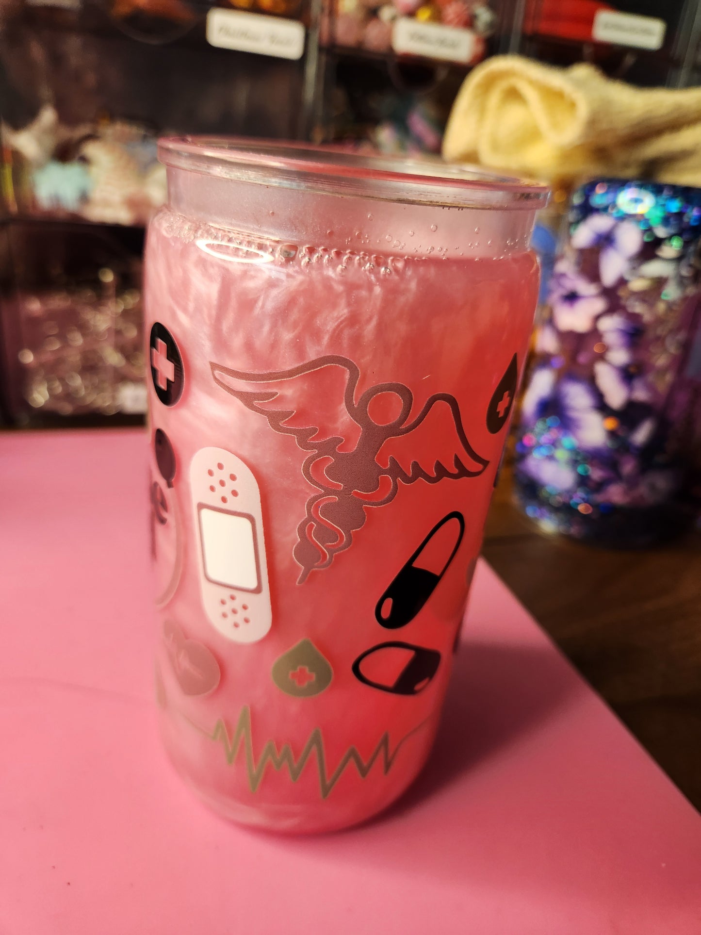 Nurse Fuel Pink Shimmer Tumbler