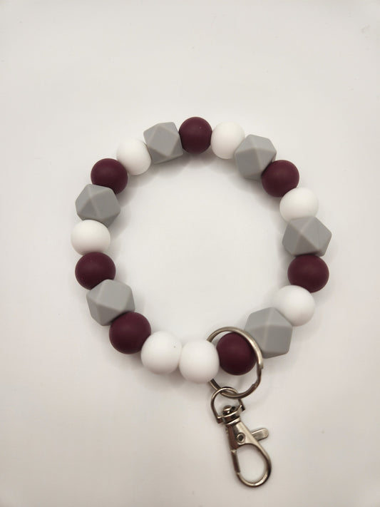 Cranberry, Grey, & White Wristlet