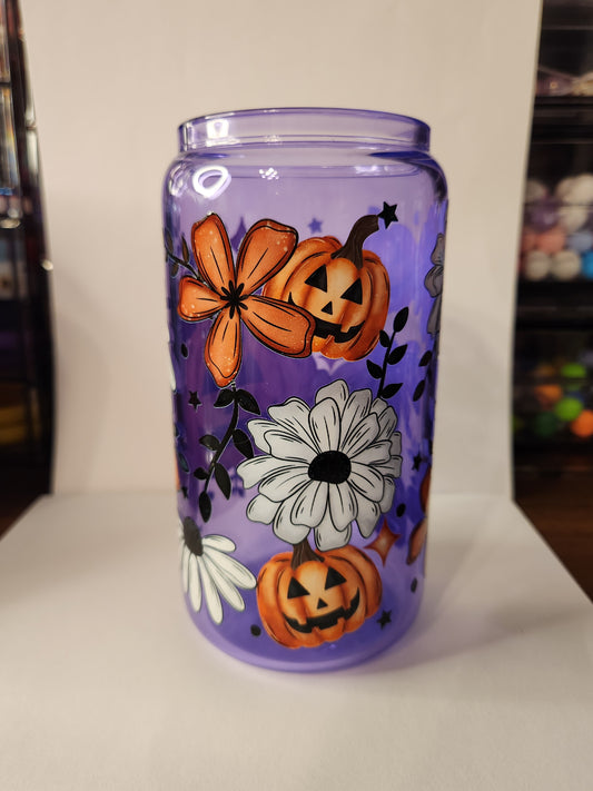 Purple Pumpkin & Floral Tumbler
