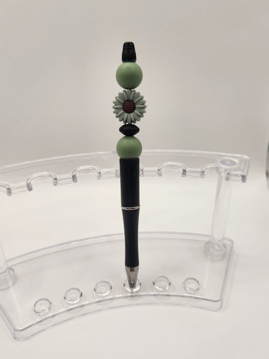 Small Sage Green Sun Flower Beaded Pen