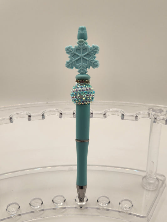 Acrylic & Silicone Teal Snowflake Beaded Pen