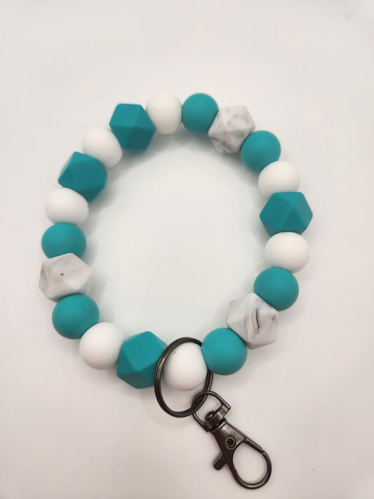 Teal, Grey Marbled, & White Wristlet