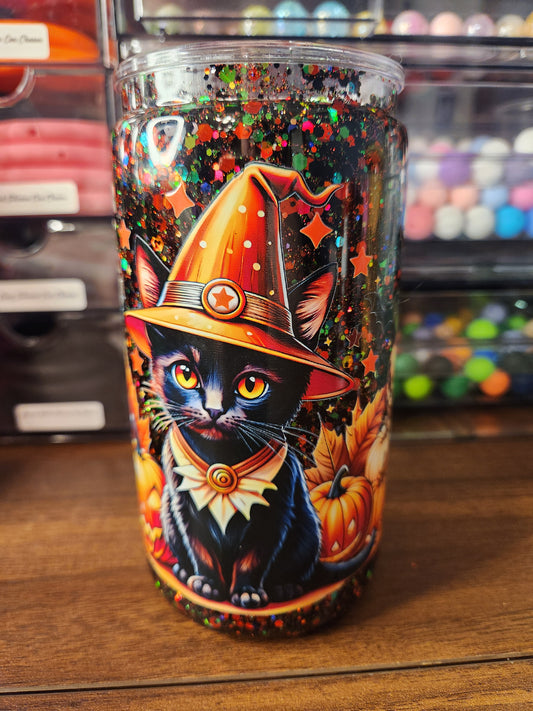 Acrylic Halloween Cat Snow Globe Tumbler