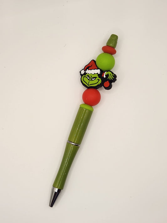 Grinch With Ornament: Pre-Made Beaded Pen